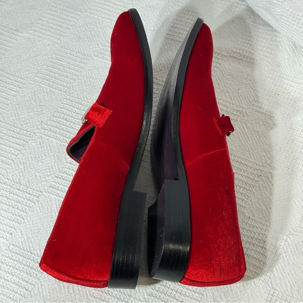 After Midnight‎ Mens Bright Red Velvet Dress Loafers w/ Braided Detail Size 11